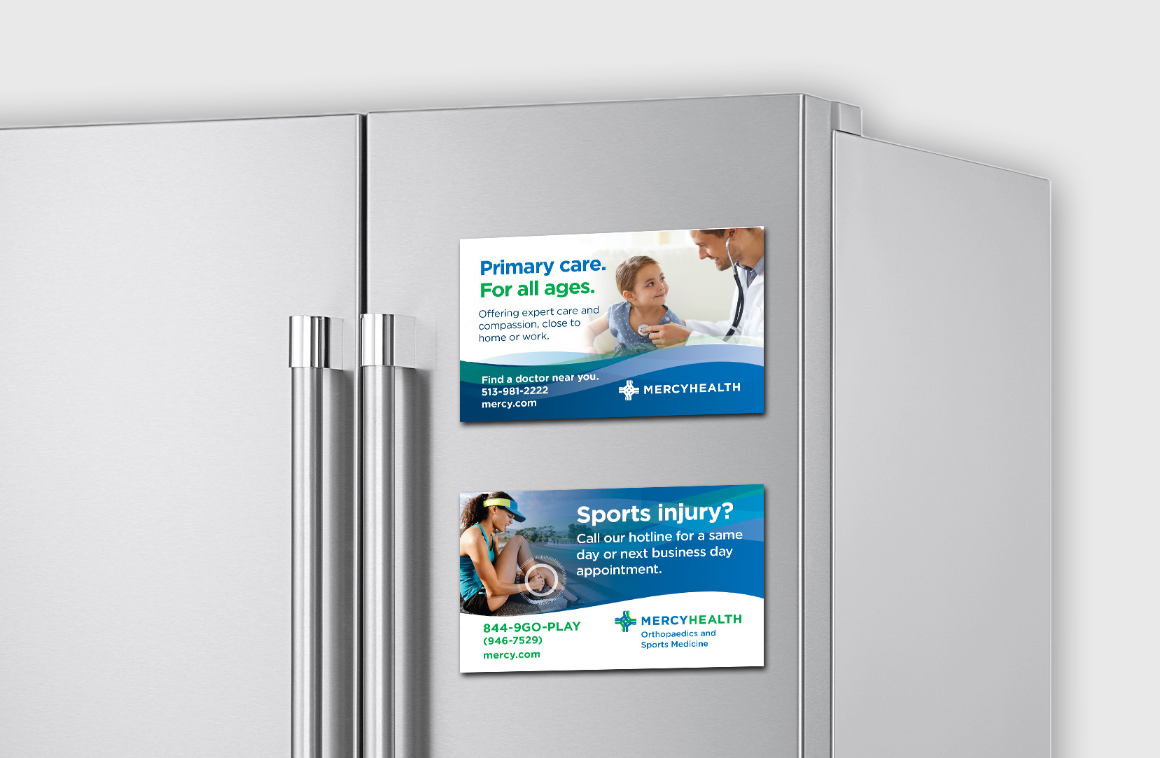 Mercy Health fridge magnet graphic mocked on fridge