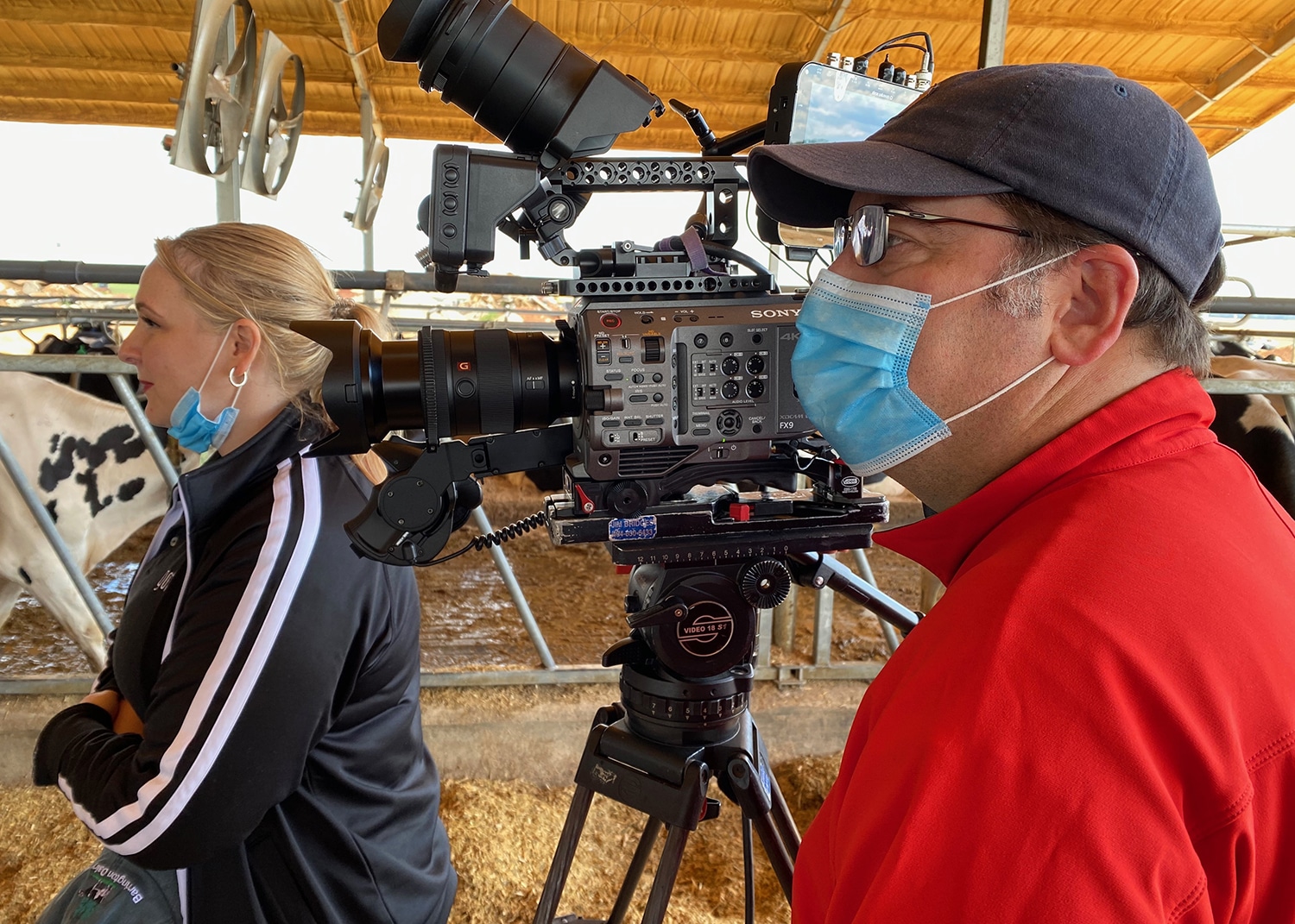 Amanda lucey at an on farm video shoot dairy farm video