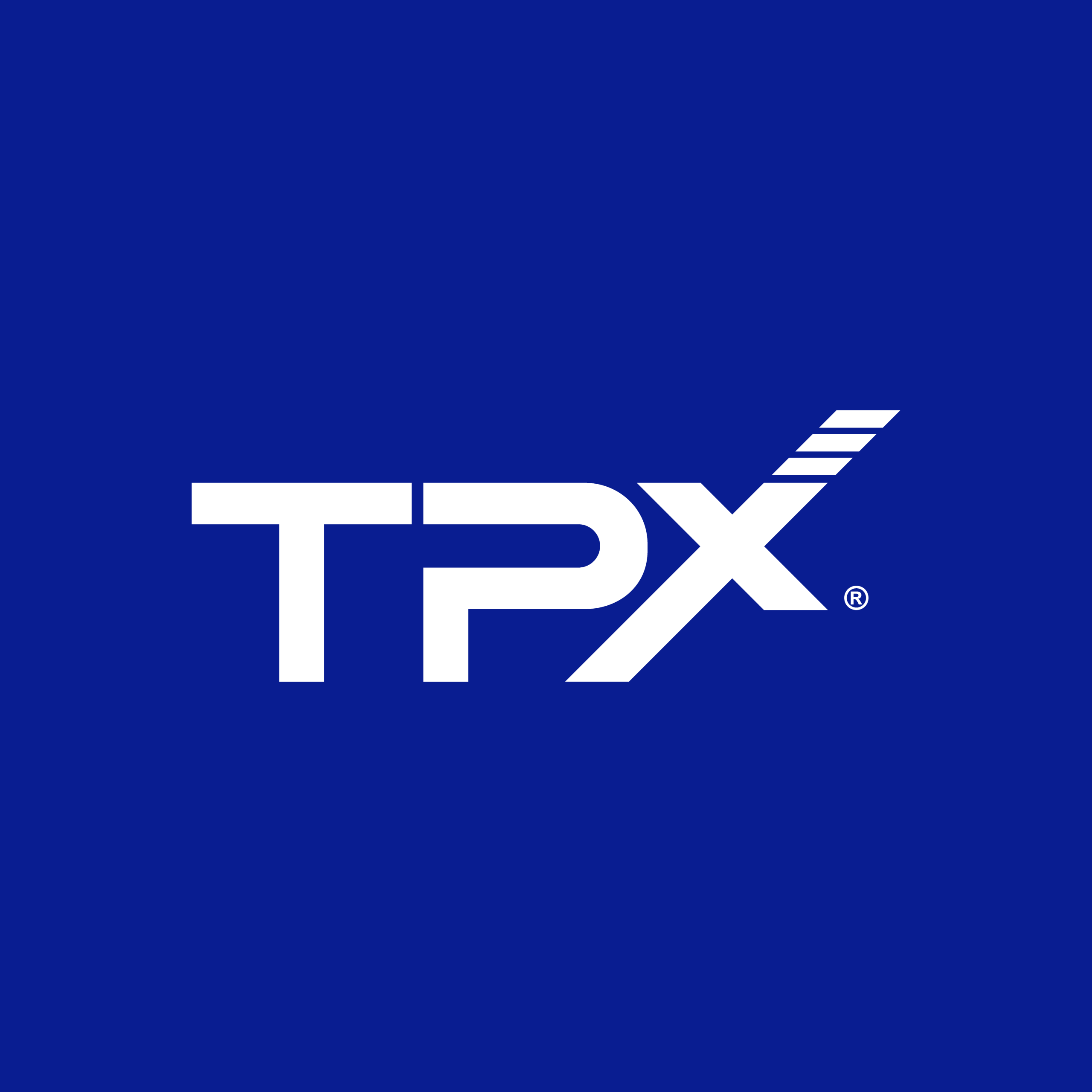 TPx logo white on blue background