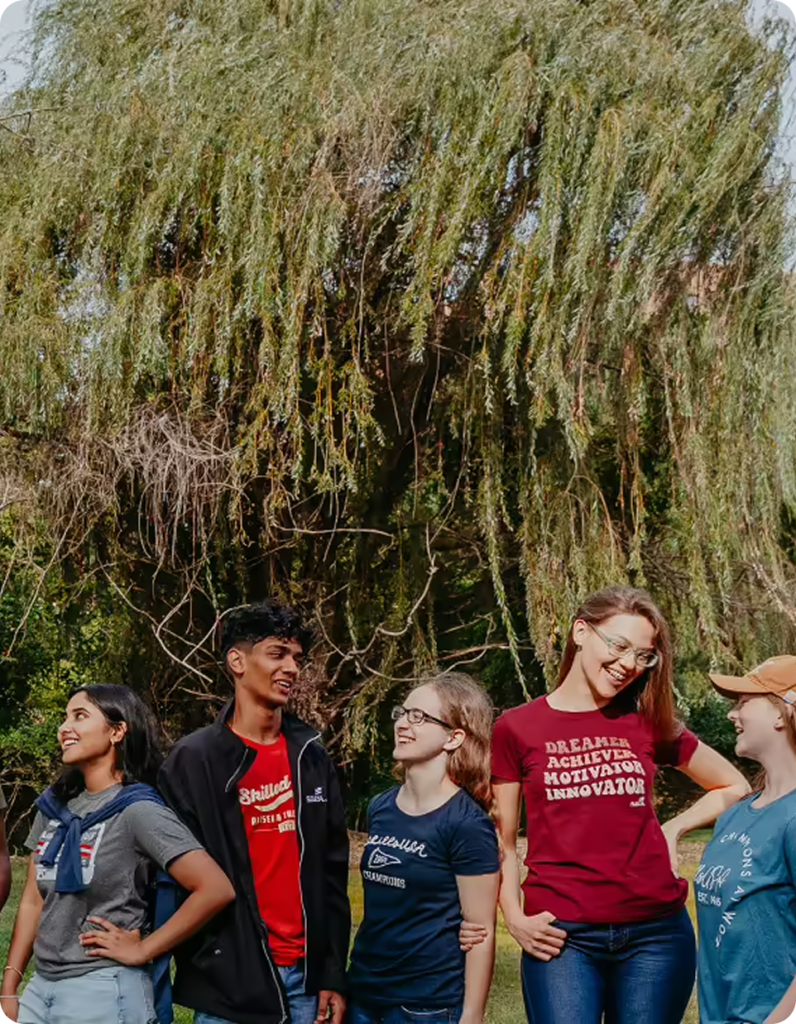 skills usa five students talking wearing skills usa tshirts