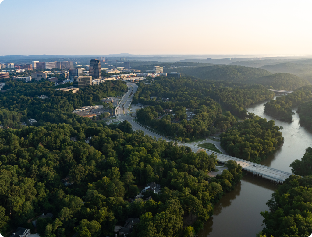 New Day Palisades arial view of atlanta river