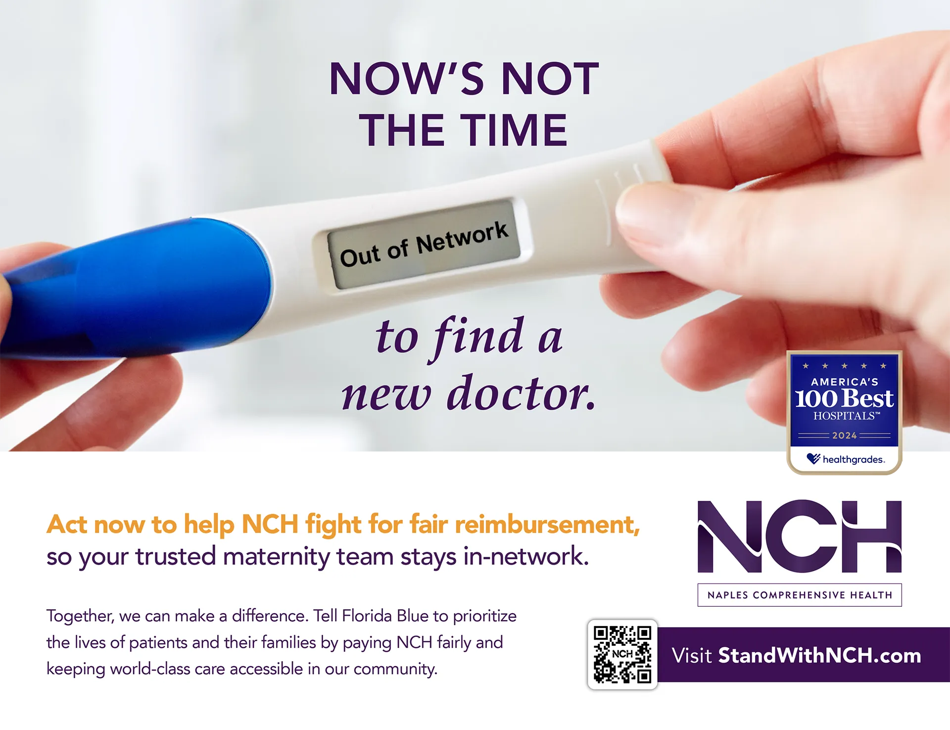 nch stand with nch ad with a pregnancy test