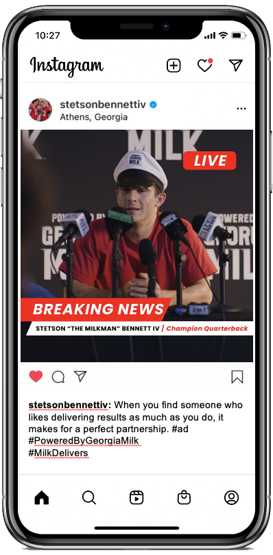 powered by georgia milk stetson bennett campaign instagram post mock up on mobile