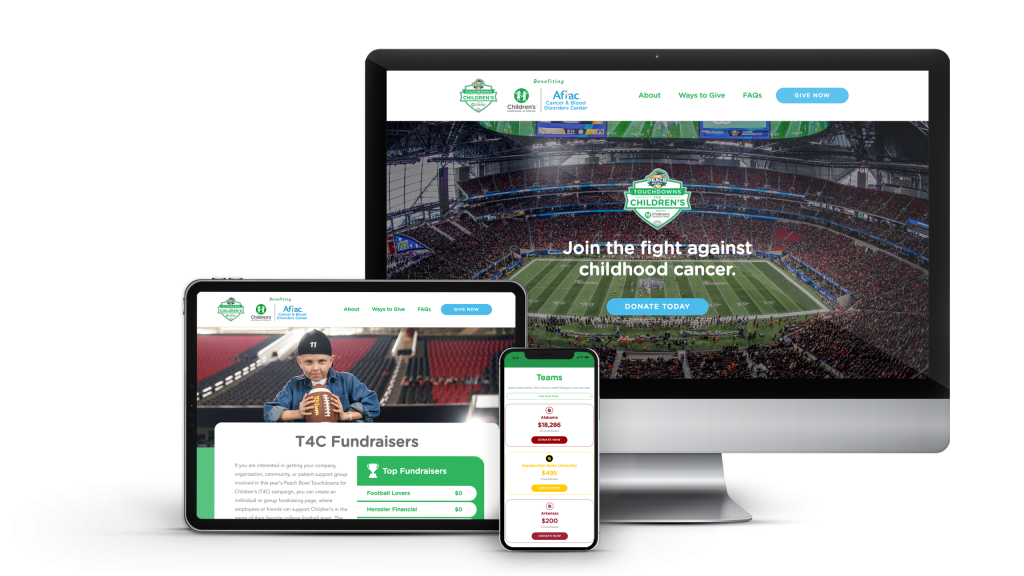 Touchdowns for Children CHOA website mock ups on various screen sizes